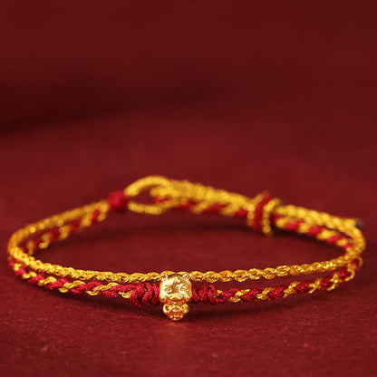 Buddha Stones 999 Gold Beads Year of the Horse Double Wrap Golden Red String Luck Bracelet