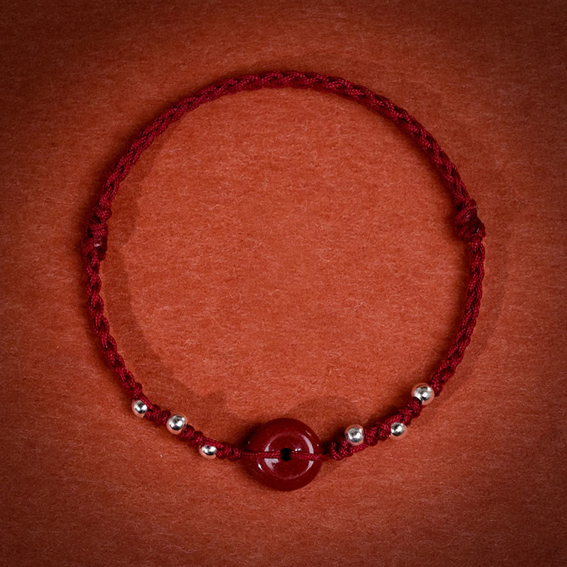Buddha Stones Cinnabar Peace Buckle Handmade String Adjustable Blessing Bracelet Anklet