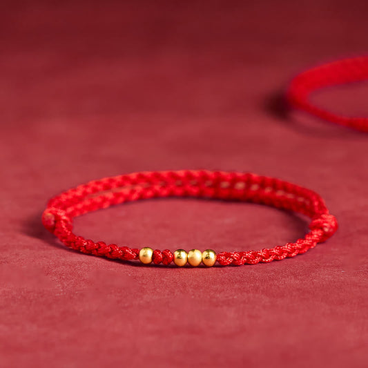 Buddha Stones 925 Sterling Silver Plated Gold Beads Red String Connection Adjustable Bracelet