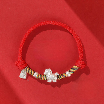 Buddha Stones 999 Sterling Silver Year of the Horse Freedom Manually Made String Bracelet