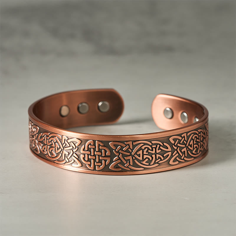 Buddha Stones Copper Abstract Line Pattern Open Luck Cuff Bracelet Bangle Ring