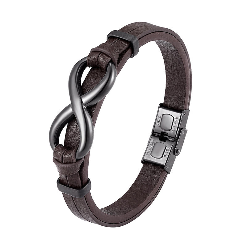 Buddha Stones Infinitely Design Titanium Steel Single Layer Leather Balance Bracelet