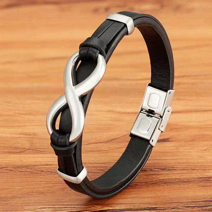 Buddha Stones Infinitely Design Titanium Steel Multicolored Leather Strengthen Bracelet