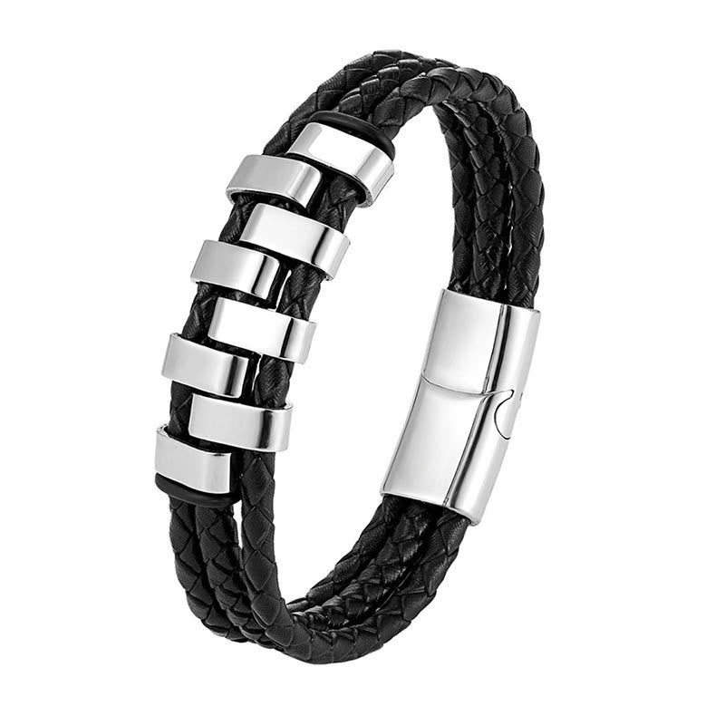 Buddha Stones Geometric Design Titanium Steel Leather Strengthen Bracelet