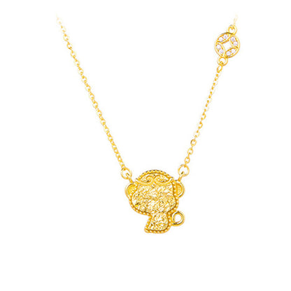 Buddha Stones Year of the Horse Chinese Zodiac 925 Sterling Silver Coin Design Blessing Chain Necklace Pendants