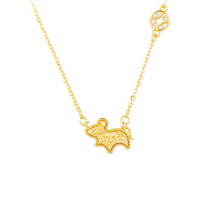 Buddha Stones Year of the Horse Chinese Zodiac 925 Sterling Silver Coin Design Blessing Chain Necklace Pendants