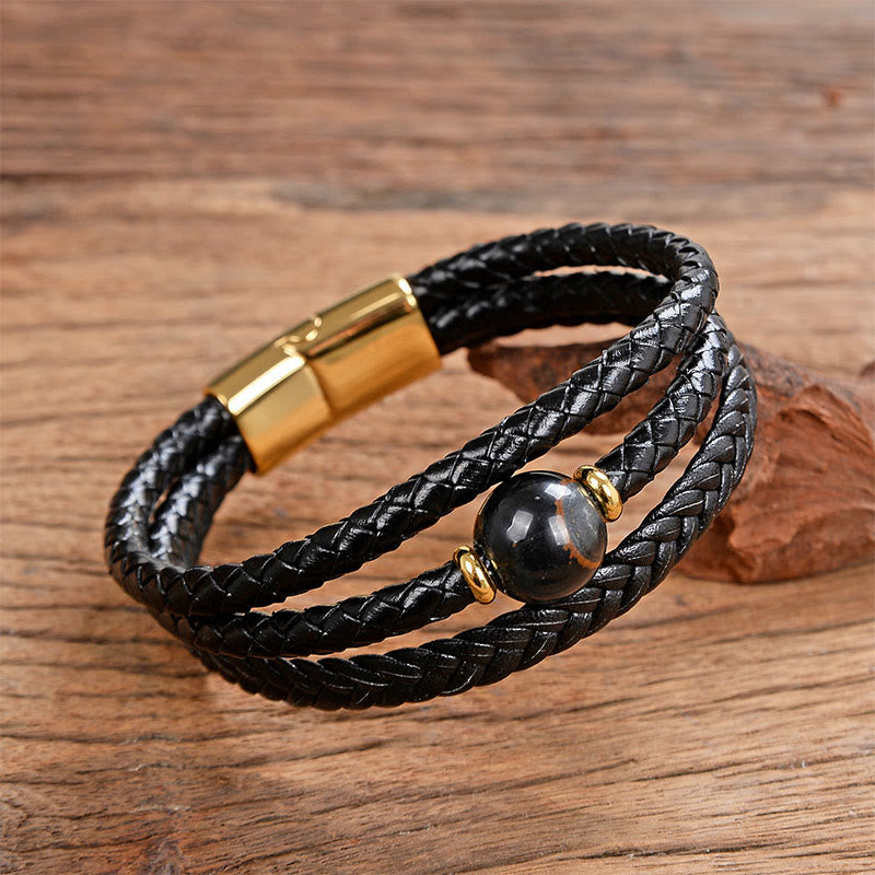 Buddha Stones Multicolored Bead Amethyst Lazurite Craved Six True Words Braided Leather Balance Bracelet