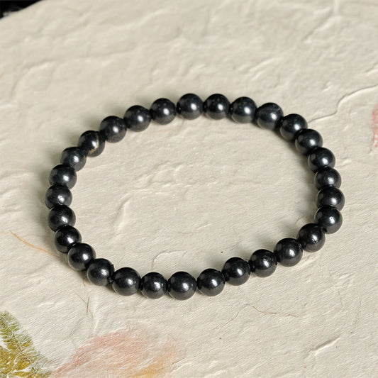 Buddha Stones Round Authentic Shungite Stone Inner Strength Beaded Bracelet