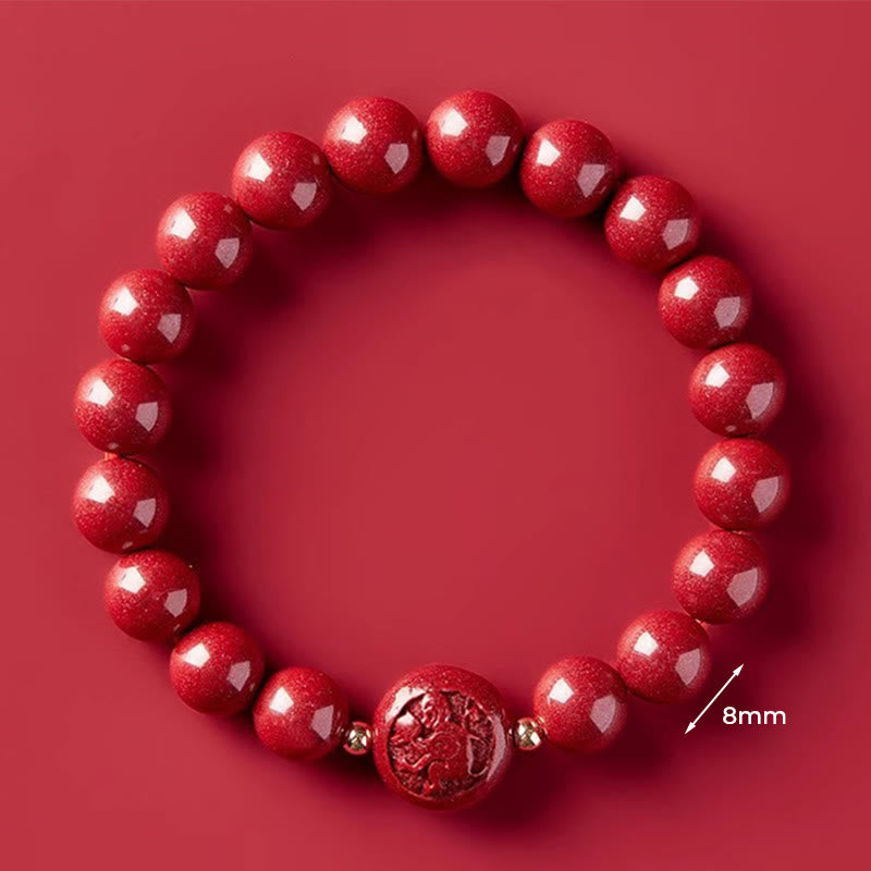 Buddha Stones Chinese Zodiac Year of the Horse Carved Cinnabar Peaceful Blessing Bracelet