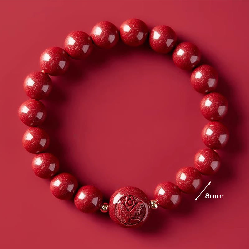 Buddha Stones Chinese Zodiac Year of the Horse Carved Cinnabar Peaceful Blessing Bracelet