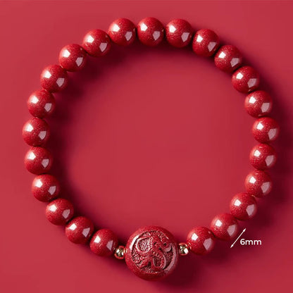 Buddha Stones Chinese Zodiac Year of the Horse Carved Cinnabar Peaceful Blessing Bracelet