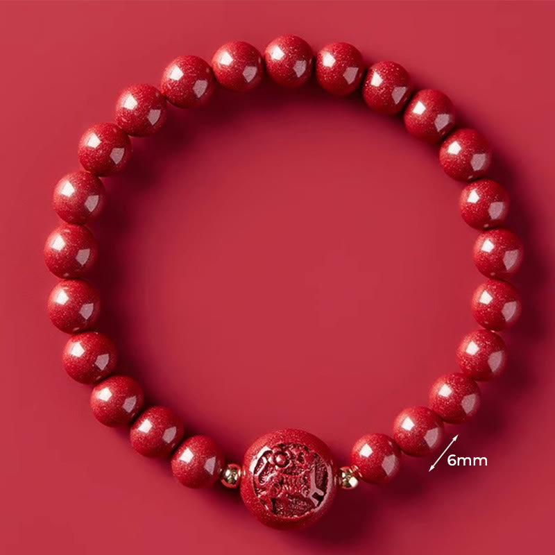 Buddha Stones Chinese Zodiac Year of the Horse Carved Cinnabar Peaceful Blessing Bracelet