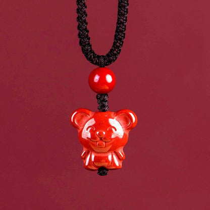 Buddha Stones Year of the Horse Chinese Zodiac Engraved Design Cinnabar Blessing Rope Necklace Pendants