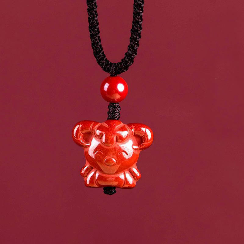 Buddha Stones Year of the Horse Chinese Zodiac Engraved Design Cinnabar Blessing Rope Necklace Pendants