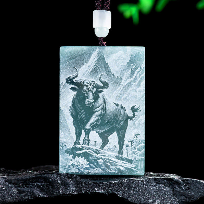Buddha Stones Year of the Horse Chinese Zodiac Engraving Jade Abundance Necklace Pendants
