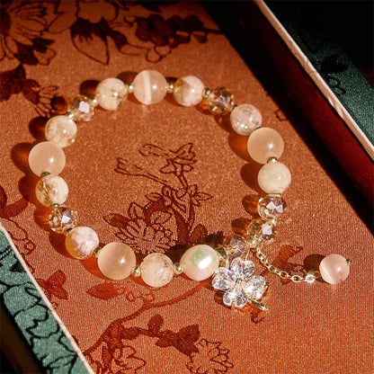 Buddha Stones Four Leaf Clover Amethyst Citrine Green Strawberry Quartz Rutilated Quartz Balance Bracelet