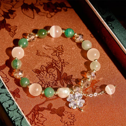 Buddha Stones Four Leaf Clover Amethyst Citrine Green Strawberry Quartz Rutilated Quartz Balance Bracelet