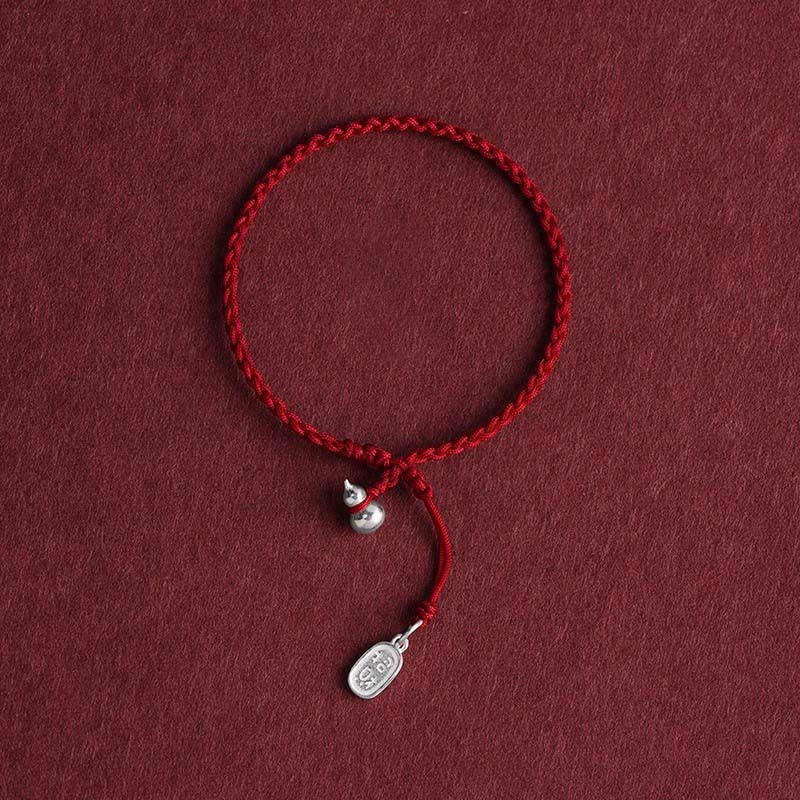 Buddha Stones 925 Sterling Silver Gourd Lucky Fortune Charm String Connection Bracelet