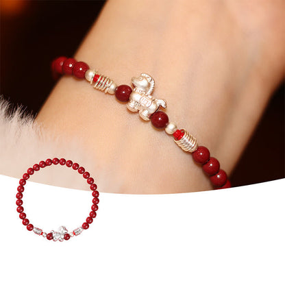 Buddha Stones Year of the Horse Red Agate 999 Sterling Silver Cinnabar Calm Bracelet
