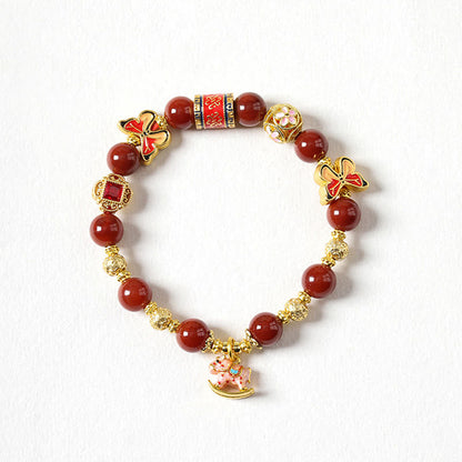 Buddha Stones Year of the Horse South Red Agate Sun Stone Tourmaline Success Bracelet