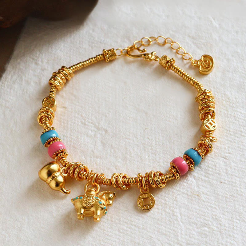 Buddha Stones Year of the Horse Gourd Copper Coin Copper Balance Bracelet