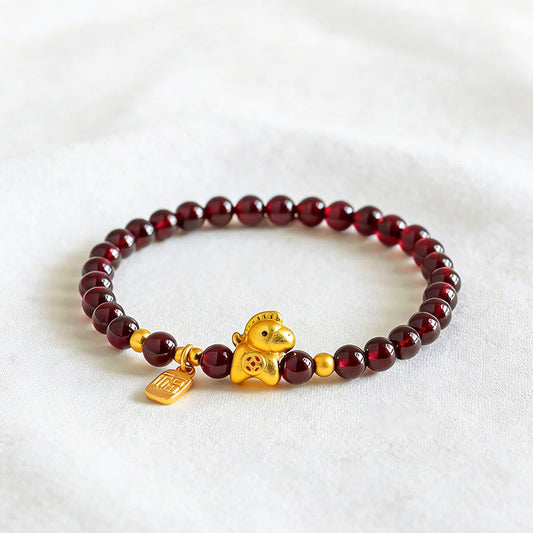 Buddha Stones Year of the Horse Garnet Fu Character Protection Bracelet