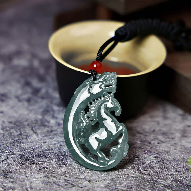 Buddha Stones Year of the Horse Dragon Jade Luck Necklace Pendants