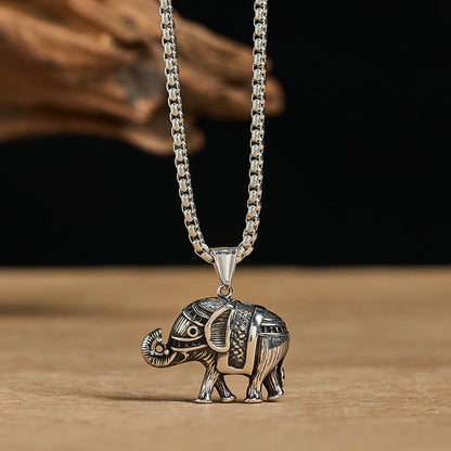 Buddha Stones Titanium Steel Elephant Strengthen Necklace Pendants