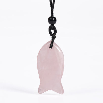 Buddha Stones Koi Fish Pink Crystal Indian Agate Amethyst Topaz Red Jasper Success Warmth Necklace Pendant