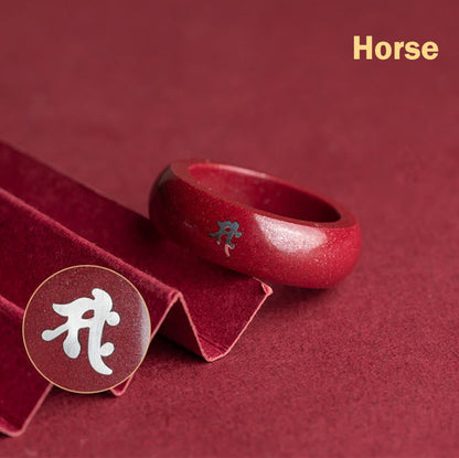 Buddha Stones Chinese Zodiac Year of the Horse Cinnabar Blessing Ring