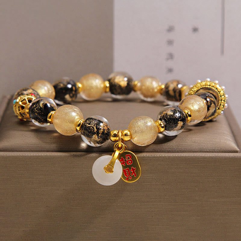 Buddha Stones Black Gold Liuli Glass Bead Attracts Wealth Peace Buckle Blessing Bracelet