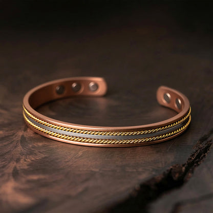 Buddha Stones Retro Twisted Design Copper Open Wealth Luck Cuff Bracelet Bangle Ring