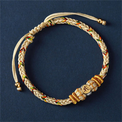 Buddha Stones Chinese Zodiac Natal Buddha Silver Luck Braided String Bracelet