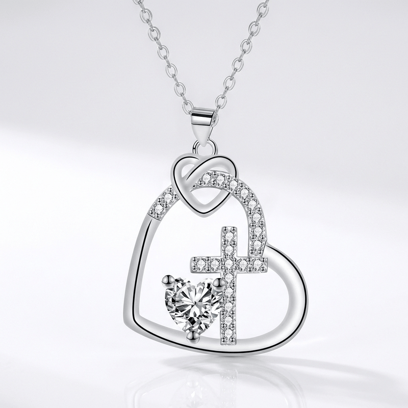 Heart-shaped Cross Inlaid Necklace