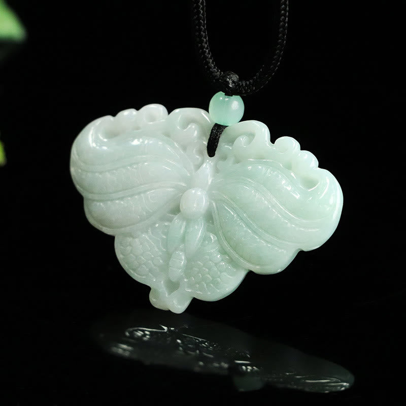 Buddha Stones Jade Butterfly Prosperity Necklace Pendant