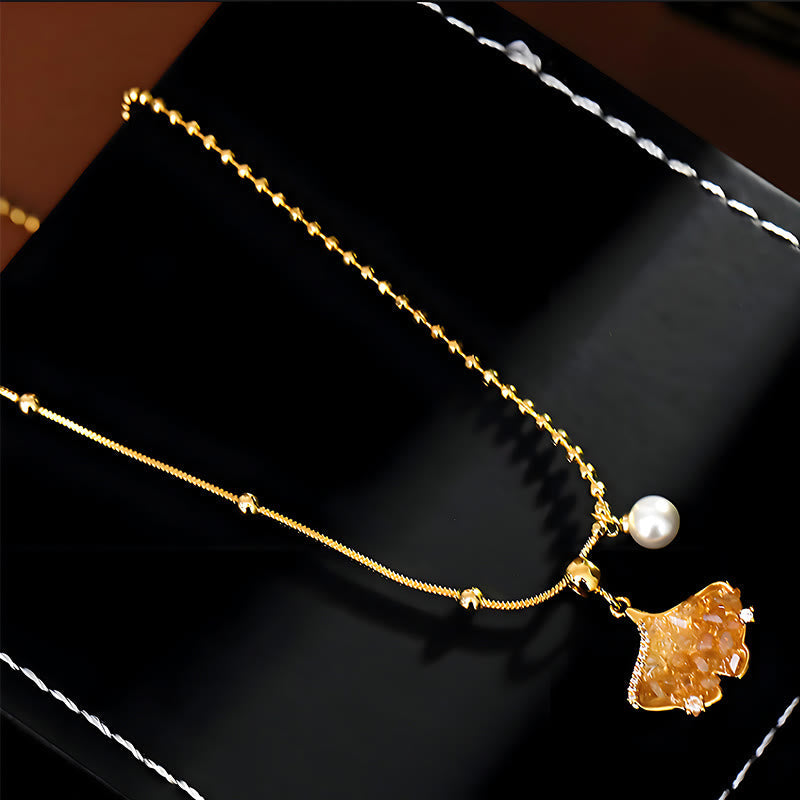 Buddha Stones Champagne Citrine Copper Pearl Properity Protection Necklace Pendant