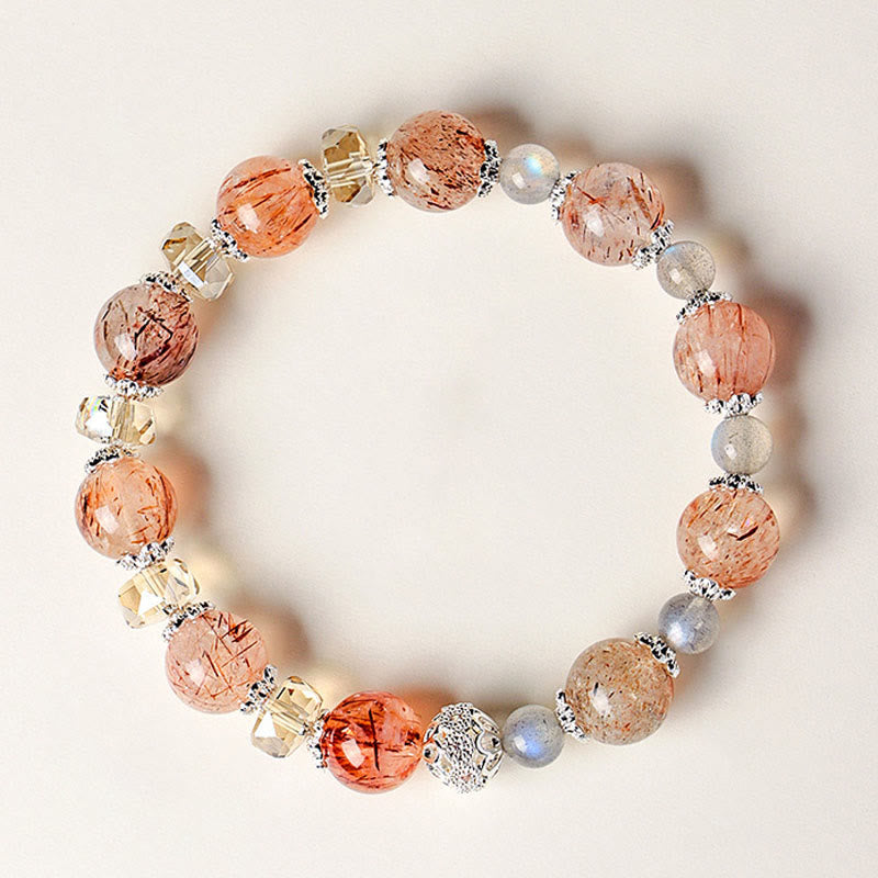 Buddha Stones Natural Aquamarine Super Seven Crystal Sparkling Faceted Bead Peace Bracelet