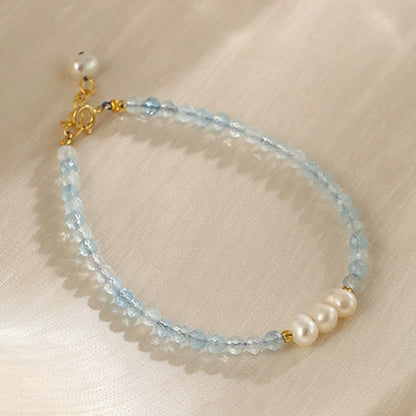 Buddha Stones Natural Aquamarine Fine 4mm Bead Pearl Serenity Bracelet