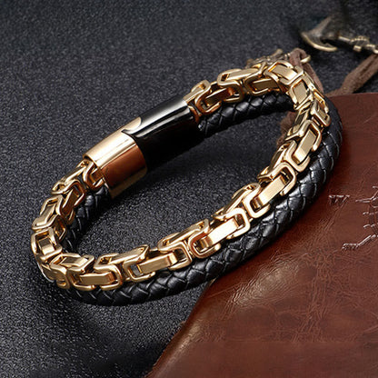 Buddha Stones Link Chain Double Wrap Braided Leather Balance Bracelet