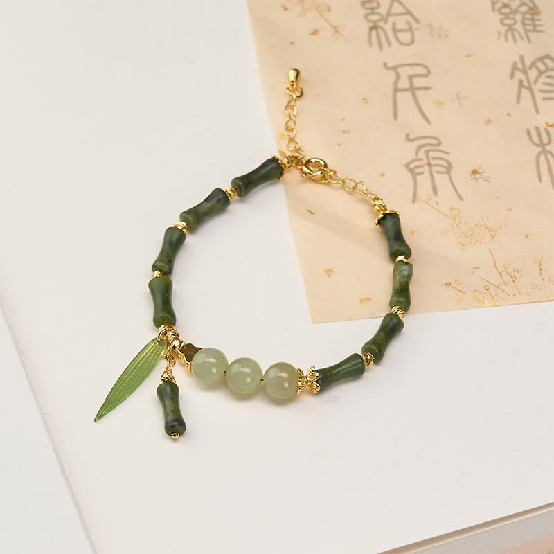 Buddha Stones Bamboo Bufferfly Peridot Hetian Jade Bead Peace Bracelet
