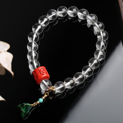 Buddha Stones Natural Clear Quartz Om Mani Padme Hum Healing Bracelet