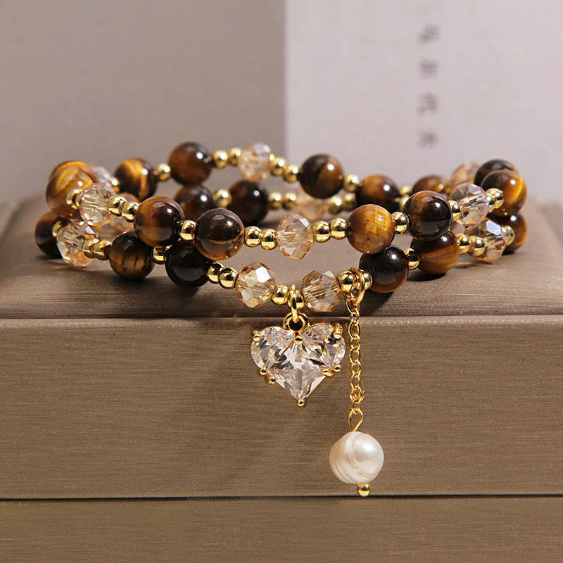 Buddha Stones Natural Tiger Eye Love Heart Double Wrap Protection Bracelet