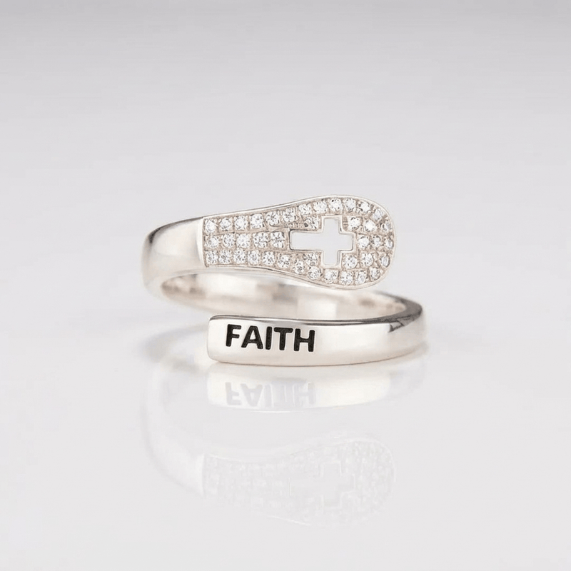 Silver Faith & Cross Zircon Ring