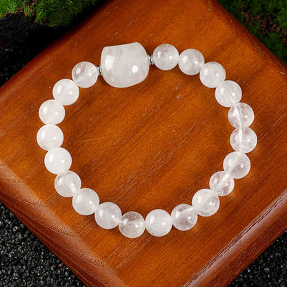 Buddha Stones Cat Design Blue Lace Agate Clear Quartz Beaded Bracelet