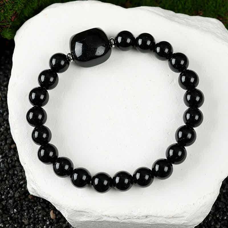 Buddha Stones Cat Design Blue Lace Agate Clear Quartz Beaded Bracelet