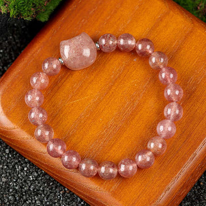 Buddha Stones Cat Design Blue Lace Agate Clear Quartz Beaded Bracelet