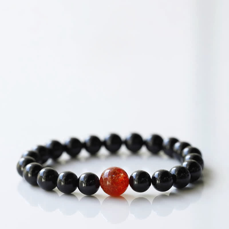 Buddha Stones Black Tourmaline Crystal Zodiac Animal Design Resilience Bracelet