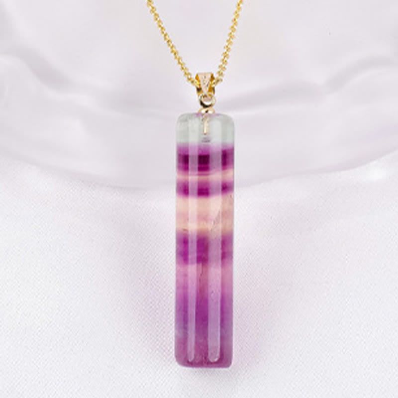 Buddha Stones Natural Colorful Fluorite Cylindrical Protection Necklace Pendant