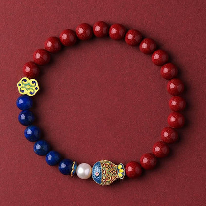 Buddha Stones Cinnabar Lapis Lazuli Koi Fish Ruyi Cloud Charm Blessing Beaded Bracelet