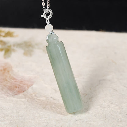 Buddha Stones Cylinder Pattern Jade Luck Necklace Pendant